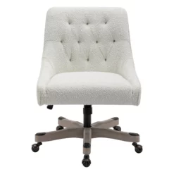Tindal Office Chair-White Boucle Fabric Rustic Wood Base -CYMAX Sales 2767123 3 L