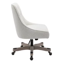 Tindal Office Chair-White Boucle Fabric Rustic Wood Base -CYMAX Sales 2767123 4 L