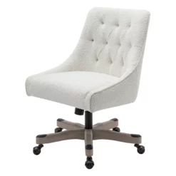 Tindal Office Chair-White Boucle Fabric Rustic Wood Base -CYMAX Sales 2767123 6 L