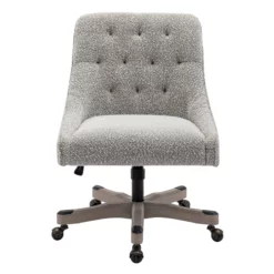 Tindal Office Chair-Salt And Pepper Gray Boucle Fabric Rustic Wood Base 14 Tindal Office Chair-Salt And Pepper Gray Boucle Fabric Rustic Wood Base -CYMAX Sales 2767124 3 L