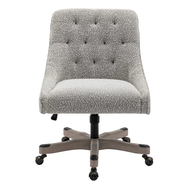 Tindal Office Chair-Salt And Pepper Gray Boucle Fabric Rustic Wood Base 6 Tindal Office Chair-Salt And Pepper Gray Boucle Fabric Rustic Wood Base - Image 4
