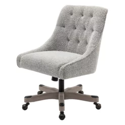 Tindal Office Chair-Salt And Pepper Gray Boucle Fabric Rustic Wood Base 17 Tindal Office Chair-Salt And Pepper Gray Boucle Fabric Rustic Wood Base -CYMAX Sales 2767124 6 L