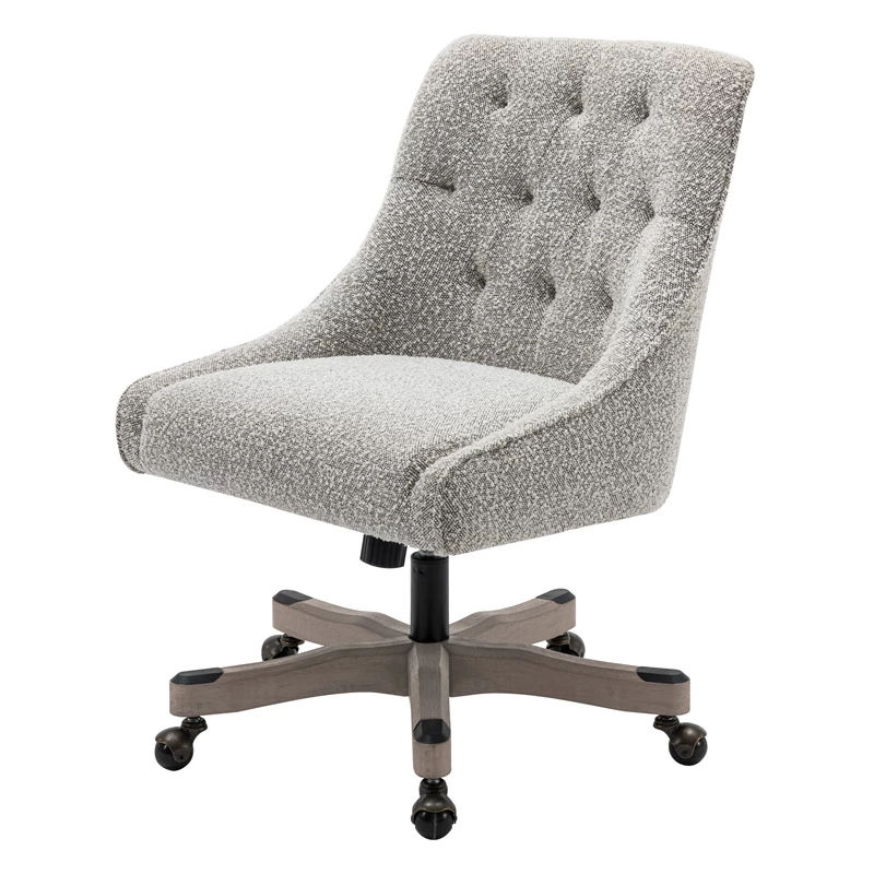 Tindal Office Chair-Salt And Pepper Gray Boucle Fabric Rustic Wood Base 9 Tindal Office Chair-Salt And Pepper Gray Boucle Fabric Rustic Wood Base - Image 7