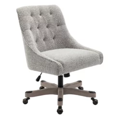Tindal Office Chair-Salt And Pepper Gray Boucle Fabric Rustic Wood Base
