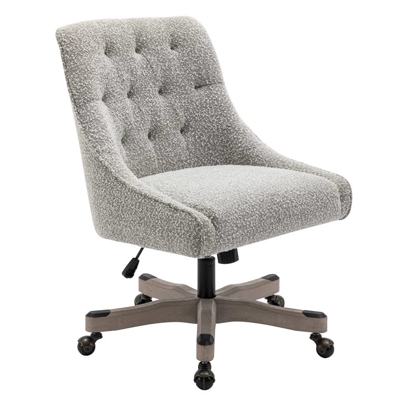 Tindal Office Chair-Salt And Pepper Gray Boucle Fabric Rustic Wood Base 3 Tindal Office Chair-Salt And Pepper Gray Boucle Fabric Rustic Wood Base
