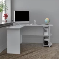 Pemberly Row Modern / Contemporary L Desk With Bookshelves In Dove Gray 7 Pemberly Row Modern / Contemporary L Desk With Bookshelves In Dove Gray -CYMAX Sales 2767561 L