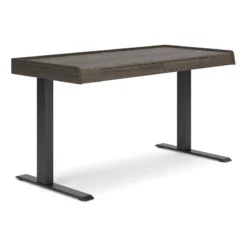 55 Inch Desk Power Adjustable Height USB Ports Wood Grain Dark Brown