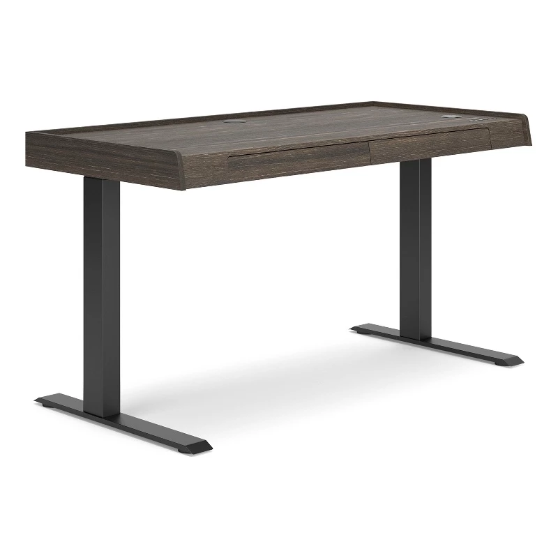 55 Inch Desk Power Adjustable Height USB Ports Wood Grain Dark Brown 3 55 Inch Desk Power Adjustable Height USB Ports Wood Grain Dark Brown
