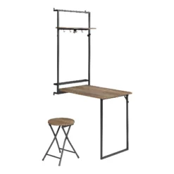Maklaine Contemporary Wood Folding Wall Desk With Stool In Oak