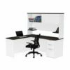 Pemberly Row Contemporary L Desk With Hutch In White And Deep Gray -CYMAX Sales 2773537 L