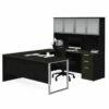 Pemberly Row U Desk With 4 Door Hutch In Deep Gray And Black 2 Pemberly Row U Desk With 4 Door Hutch In Deep Gray And Black -CYMAX Sales 2773539 L