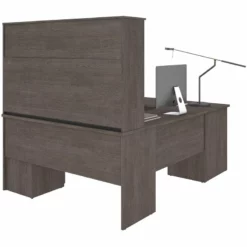 Pemberly Row Wooden Configurable Computer Desk With Hutch In Bark Gray -CYMAX Sales 2773547 3 L