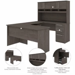 Pemberly Row Wooden Configurable Computer Desk With Hutch In Bark Gray -CYMAX Sales 2773547 6 L