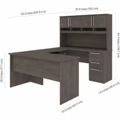 Pemberly Row Wooden Configurable Computer Desk With Hutch In Bark Gray -CYMAX Sales 2773547 7 L