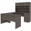 Pemberly Row Wooden Configurable Computer Desk With Hutch In Bark Gray 2 Pemberly Row Wooden Configurable Computer Desk With Hutch In Bark Gray -CYMAX Sales 2773547 L
