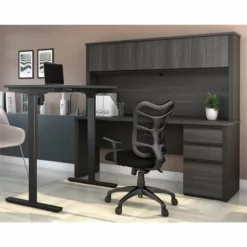 Pemberly Row 4 Piece Standing Desk Set In Bark Gray And Slate -CYMAX Sales 2773548 4 L