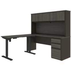 Pemberly Row 4 Piece Standing Desk Set In Bark Gray And Slate
