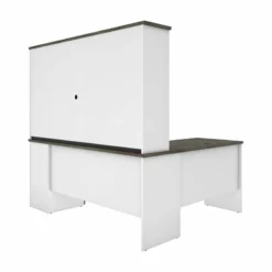 Pemberly Row L Shaped Computer Desk With Hutch In Walnut Gray And White -CYMAX Sales 2773550 2 L