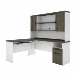 Pemberly Row L Shaped Computer Desk With Hutch In Walnut Gray And White -CYMAX Sales 2773550 3 L