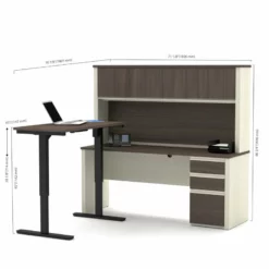 Pemberly Row Contemporary Height Adjustable L-Desk With Hutch -CYMAX Sales 2773567 3 L