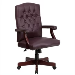 Pemberly Row Contemporary Leather Swivel Office Chair In Burgundy
