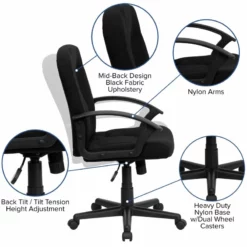 Pemberly Row Contemporary Mid Back Office Chair With Nylon Arms In Black 13 Pemberly Row Contemporary Mid Back Office Chair With Nylon Arms In Black -CYMAX Sales 2774022 5 L