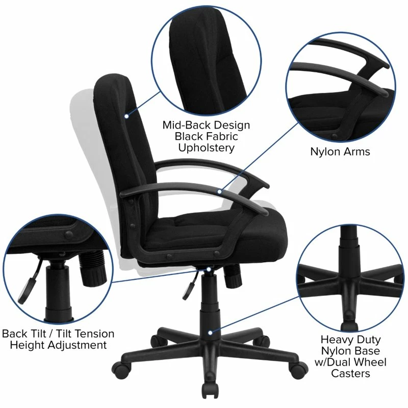 Pemberly Row Contemporary Mid Back Office Chair With Nylon Arms In Black 8 Pemberly Row Contemporary Mid Back Office Chair With Nylon Arms In Black - Image 6