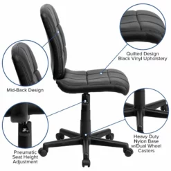 Pemberly Row Contemporary Mid Back Quilted Office Swivel Chair In Black -CYMAX Sales 2774042 4 L