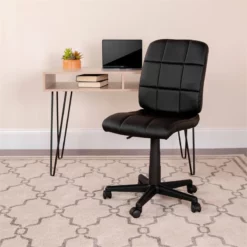 Pemberly Row Contemporary Mid Back Quilted Office Swivel Chair In Black -CYMAX Sales 2774042 5 L