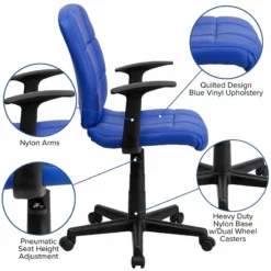 Pemberly Row Mid Back Quilted Office Swivel Chair With Arms In Blue -CYMAX Sales 2774043 4 L