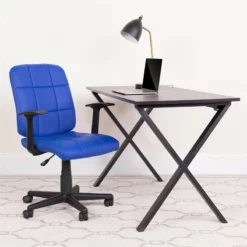Pemberly Row Mid Back Quilted Office Swivel Chair With Arms In Blue -CYMAX Sales 2774043 5 L