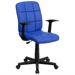 Pemberly Row Mid Back Quilted Office Swivel Chair With Arms In Blue