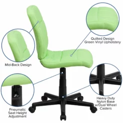 Pemberly Row Contemporary Mid Back Quilted Office Swivel Chair In Green -CYMAX Sales 2774046 4 L