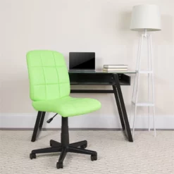 Pemberly Row Contemporary Mid Back Quilted Office Swivel Chair In Green -CYMAX Sales 2774046 5 L