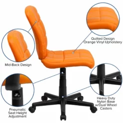 Pemberly Row Contemporary Mid Back Quilted Office Swivel Chair In Orange 12 Pemberly Row Contemporary Mid Back Quilted Office Swivel Chair In Orange -CYMAX Sales 2774047 4 L