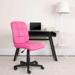 Pemberly Row Contemporary Mid Back Quilted Office Swivel Chair In Pink -CYMAX Sales 2774048 5 L