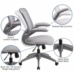 Pemberly Row Modern / Contemporary Mesh Swivel Office Chair In Gray -CYMAX Sales 2774077 5 L