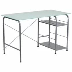 Pemberly Row Contemporary Glass Top Home Office Desk In Silver