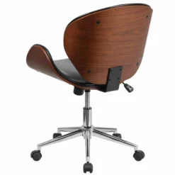 Pemberly Row Leather Swivel Office Chair In Black And Walnut -CYMAX Sales 2774106 2 L