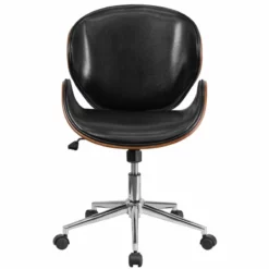 Pemberly Row Leather Swivel Office Chair In Black And Walnut -CYMAX Sales 2774106 3 L