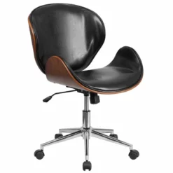 Pemberly Row Leather Swivel Office Chair In Black And Walnut