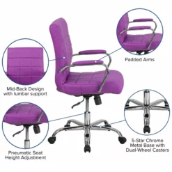 Pemberly Row Mid Back Faux Leather Swivel Office Chair In Purple -CYMAX Sales 2774115 3 L