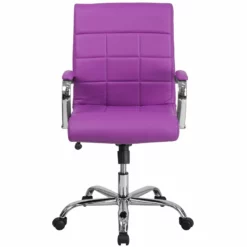Pemberly Row Mid Back Faux Leather Swivel Office Chair In Purple -CYMAX Sales 2774115 8 L