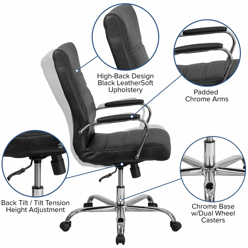 Pemberly Row High Back Leather Office Swivel Chair In Black And Chrome 7 Pemberly Row High Back Leather Office Swivel Chair In Black And Chrome - Image 5