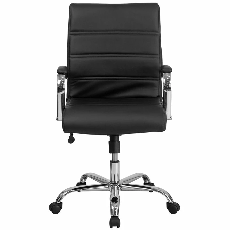 Pemberly Row Mid Back Leather Office Swivel Chair In Black And Chrome 6 Pemberly Row Mid Back Leather Office Swivel Chair In Black And Chrome - Image 4