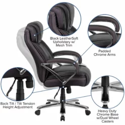 Pemberly Row Contemporary Big And Tall Leather Office Chair In Black -CYMAX Sales 2774119 5 L