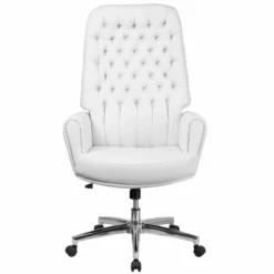 Pemberly Row Leather High Back Swivel Executive Chair In White -CYMAX Sales 2774126 3 L