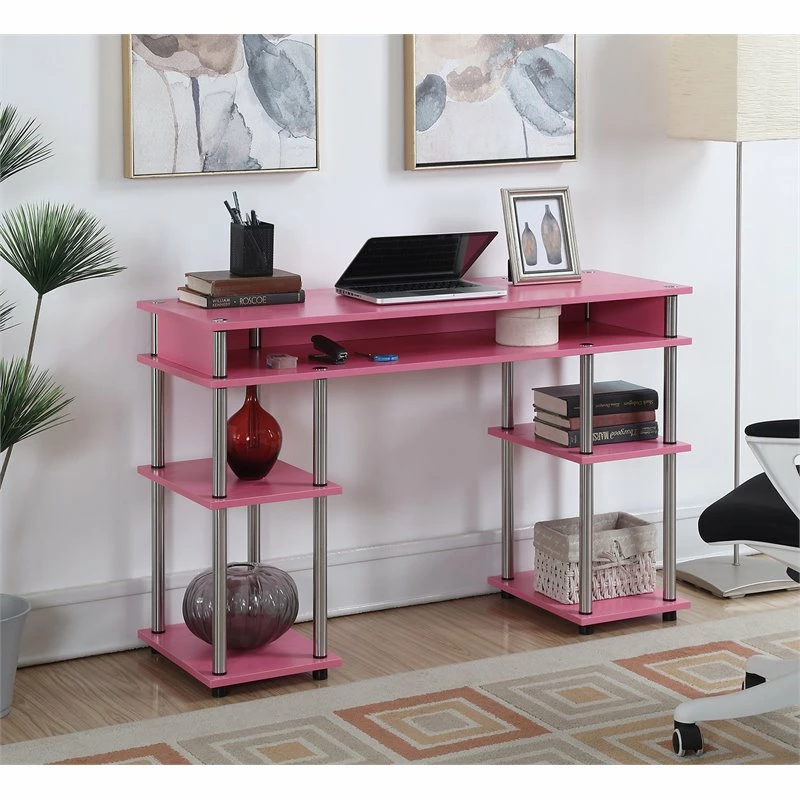 Pemberly Row Contemporary No Tools Student Desk In Pink Wood Finish 4 Pemberly Row Contemporary No Tools Student Desk In Pink Wood Finish - Image 2