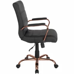 Pemberly Row Mid Back LeatherSoft Office Swivel Chair In Black And Rose Gold -CYMAX Sales 2774181 2 L