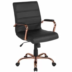 Pemberly Row Mid Back LeatherSoft Office Swivel Chair In Black And Rose Gold